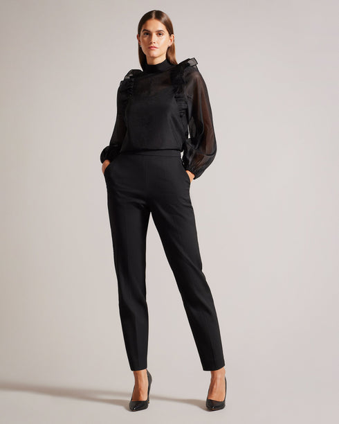 AUBREEI-Tops-Level up your wardrobe with AUBREEI. Made from organza with an oversized fit, this top strikes the perfect balance between elegance and comfort, making it an ideal choice for anything from a brunch date to a family party. Oversized organza top Frilled shoulder details 3/4 blouson sleeves Ribbed knit stand collar Lined body Button fastening Keyhole cut-out on back- Ted Baker Romania